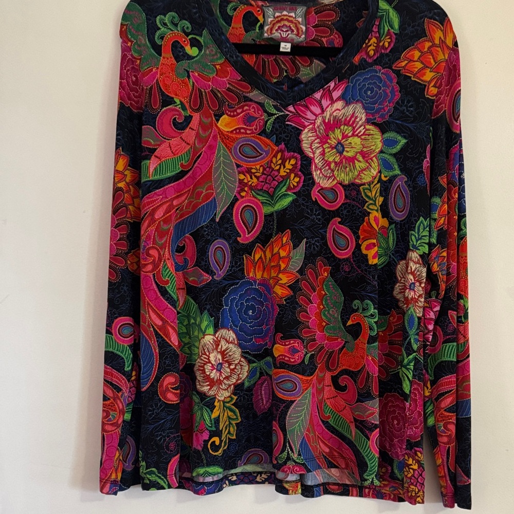 Johnny Was Vibrant Floral Long Sleeve Blouse